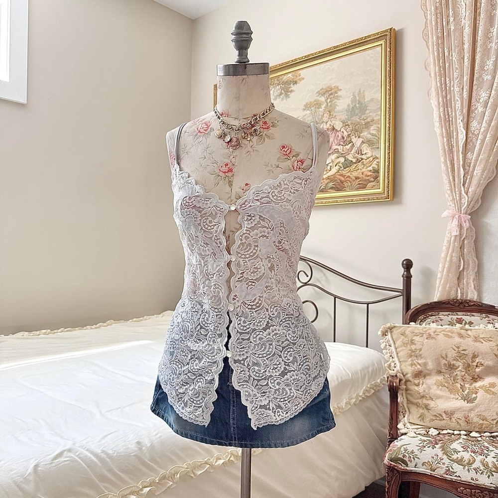 White Lace Cami Top Y2K Woman Within size 2X white lace cami top